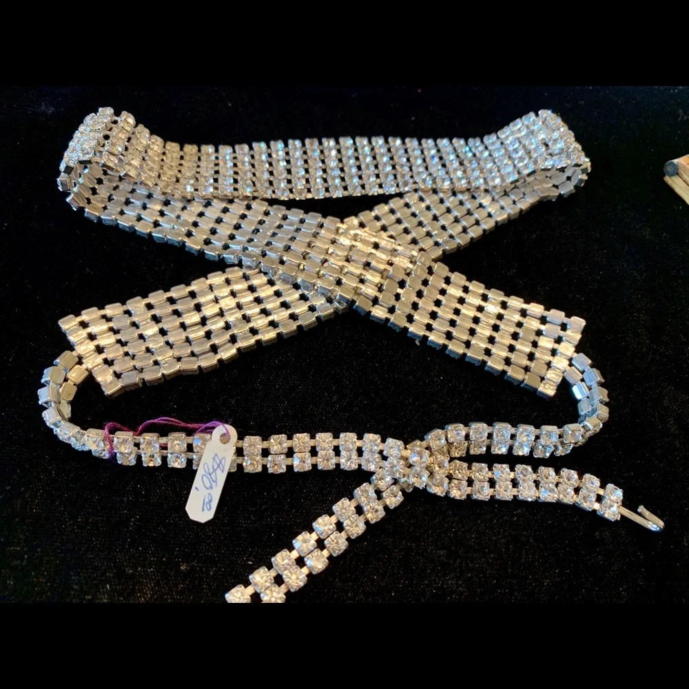 Vintage belt silvertone rhinestone costume bling